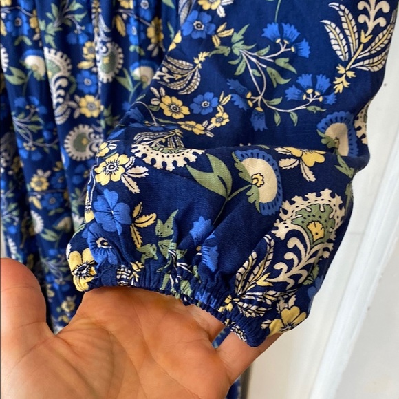 Springfield Floral Blue Midi Dress Long Balloon Sleeve Empire Boho Feminine - Picture 5 of 15